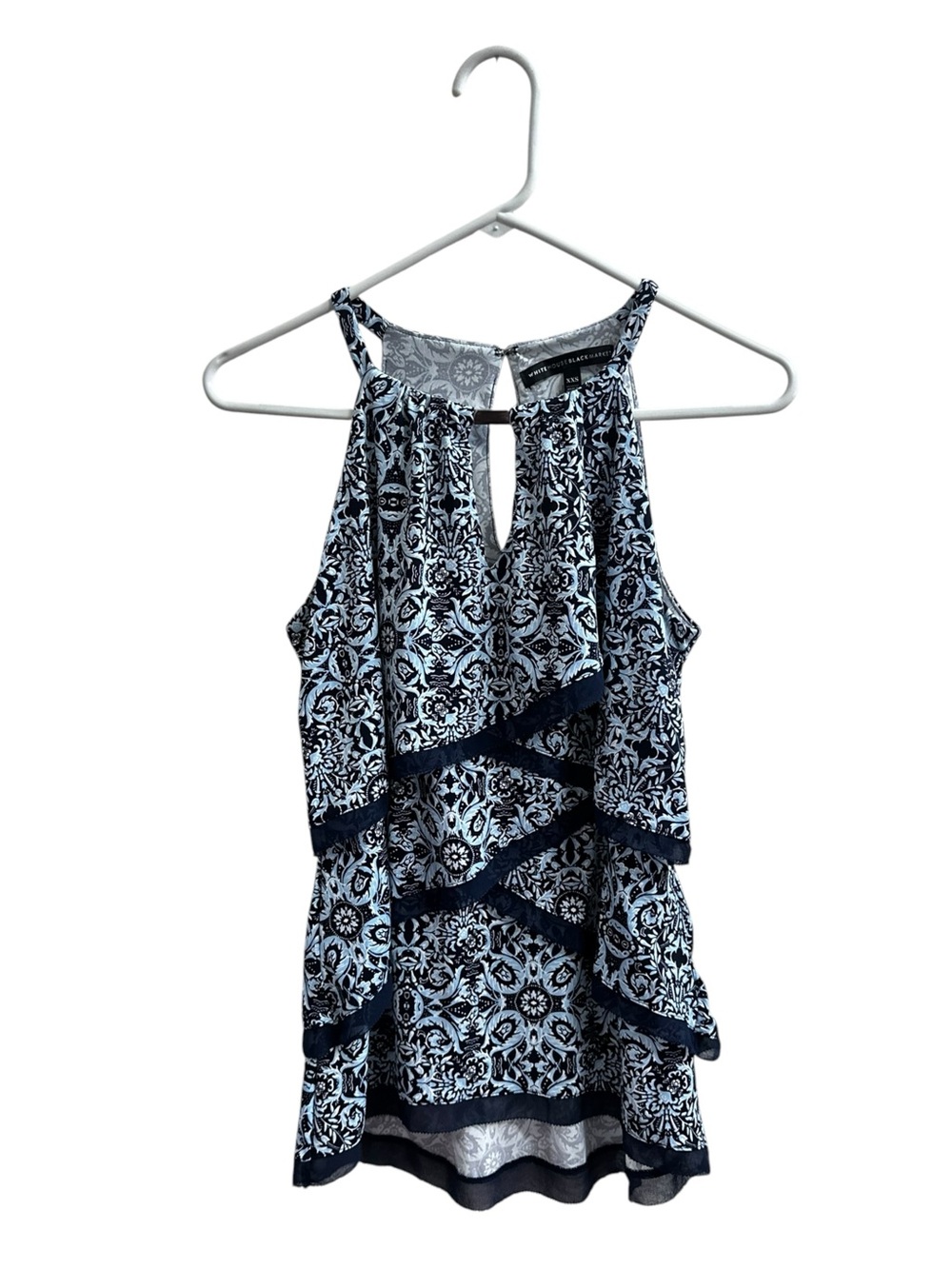 White House Black Market Navy and White Printed Sleeveless Top
